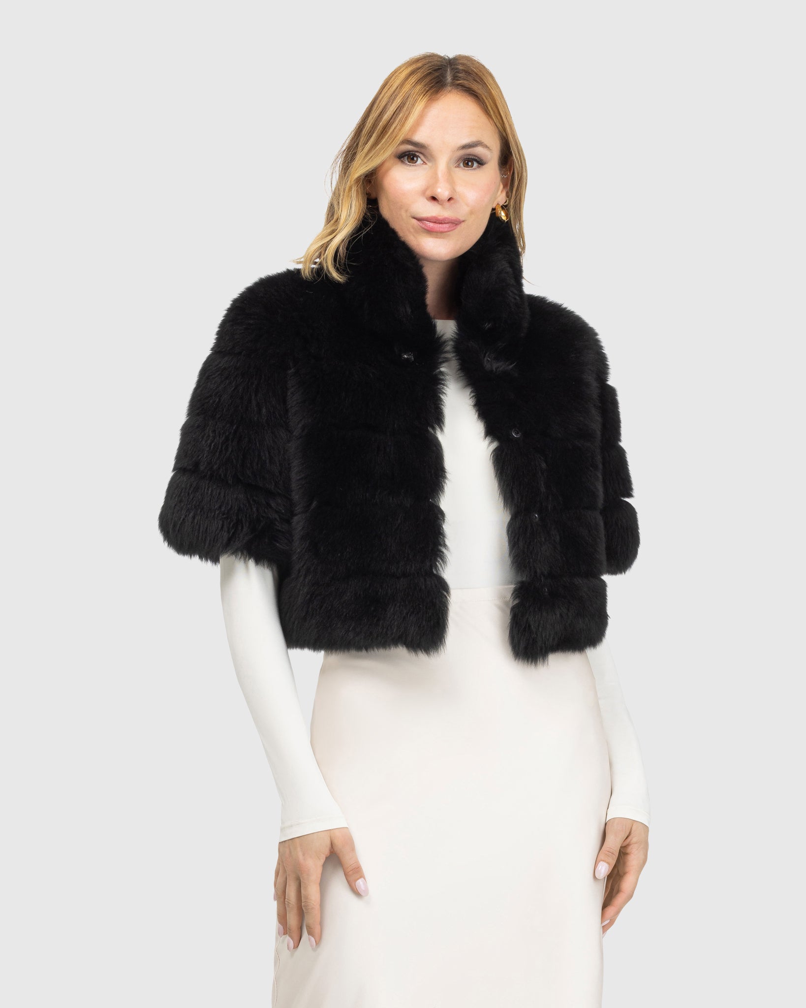 Reversible Merinillo Shearling Lamb Bolero with Cropped Sleeves