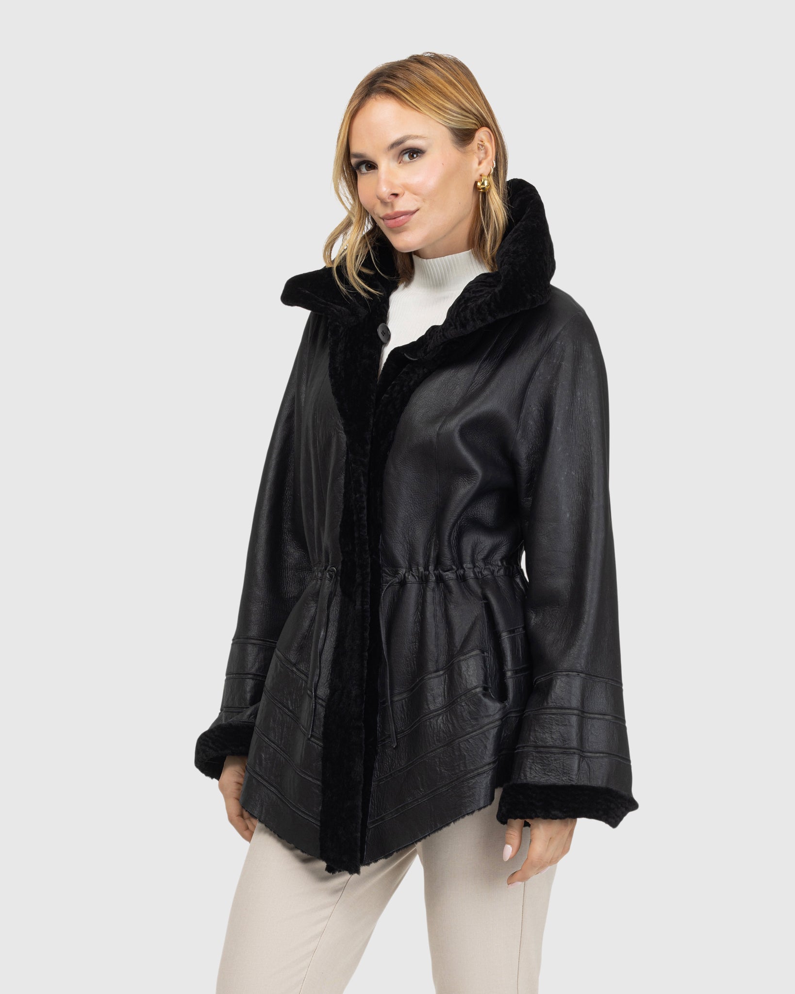 Reversible Textured Shearling Lamb Jacket