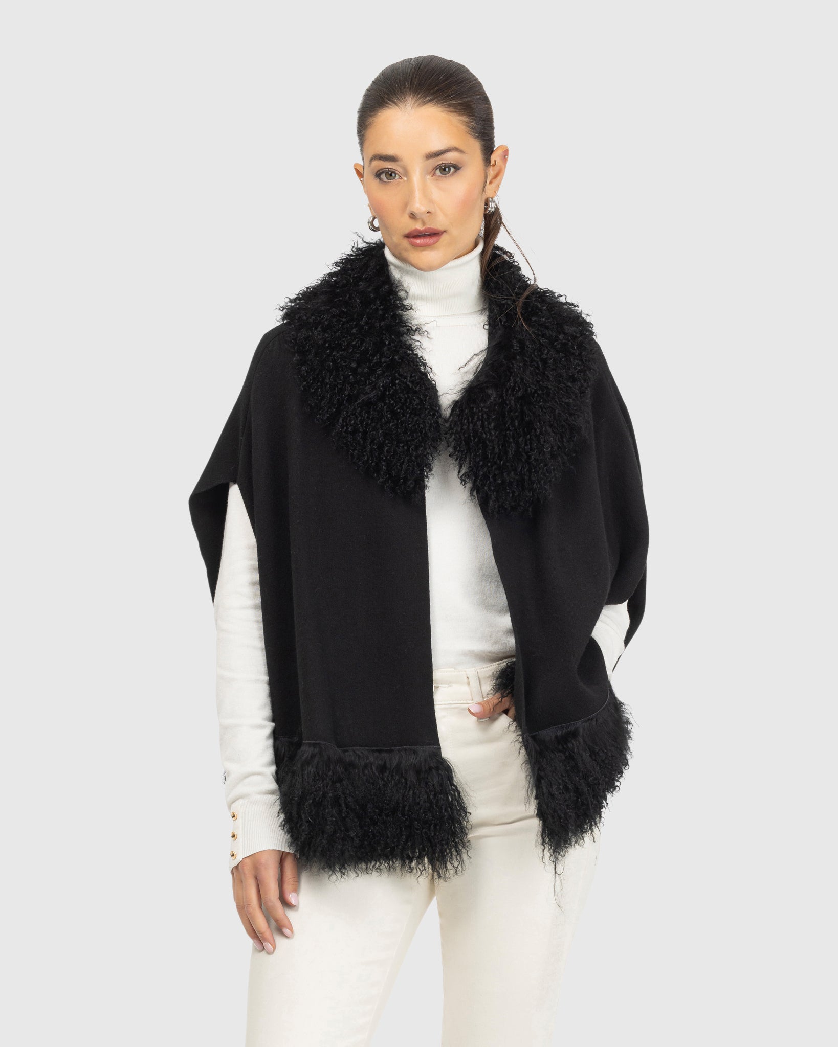 Knit Vest with Mongolian (Tg) Shearling Lamb Trim