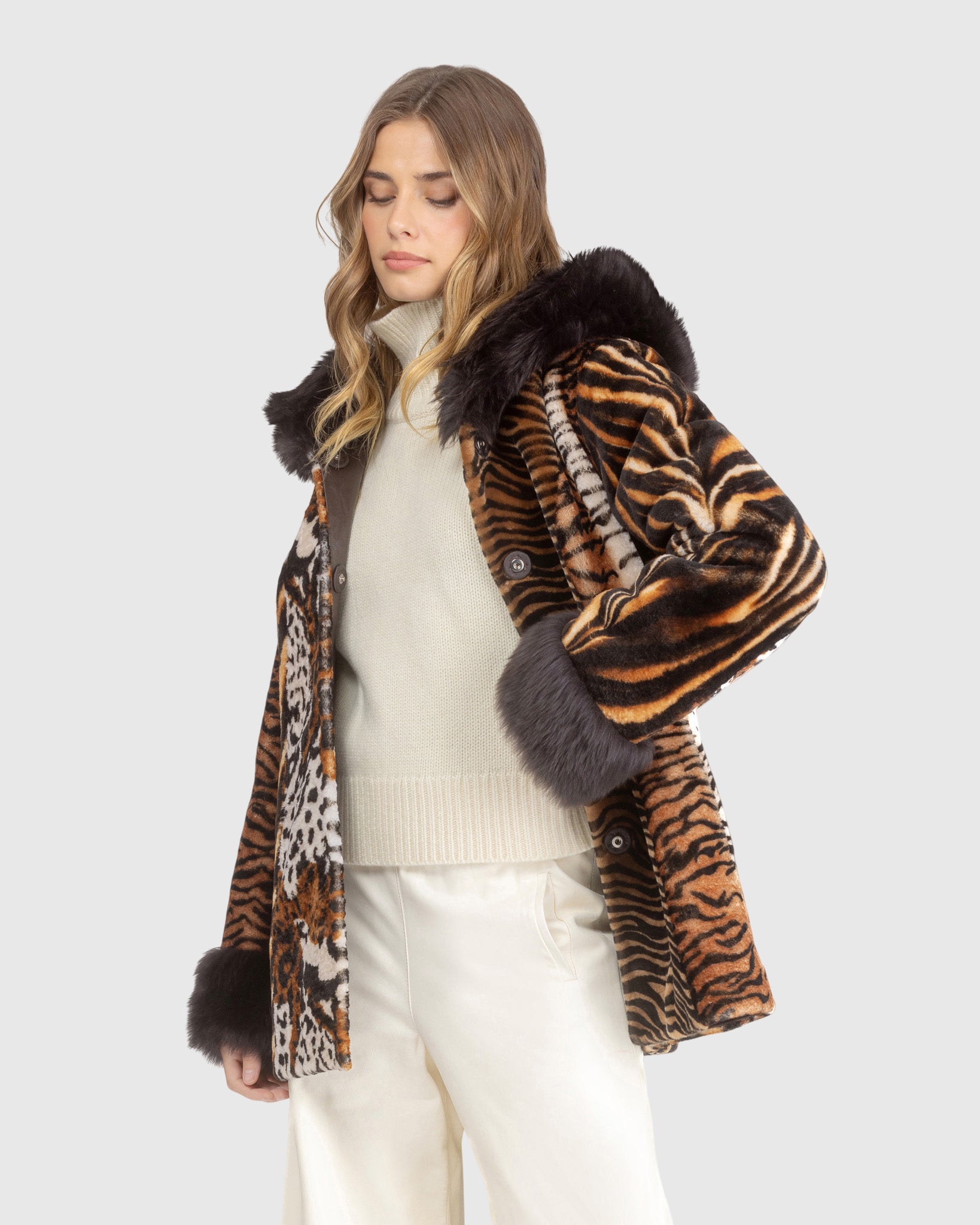 SHEARLING LAMB PARKA WITH MERINILLO SHEARLING LAMB HOOD TRIM & CUFFS, BELT