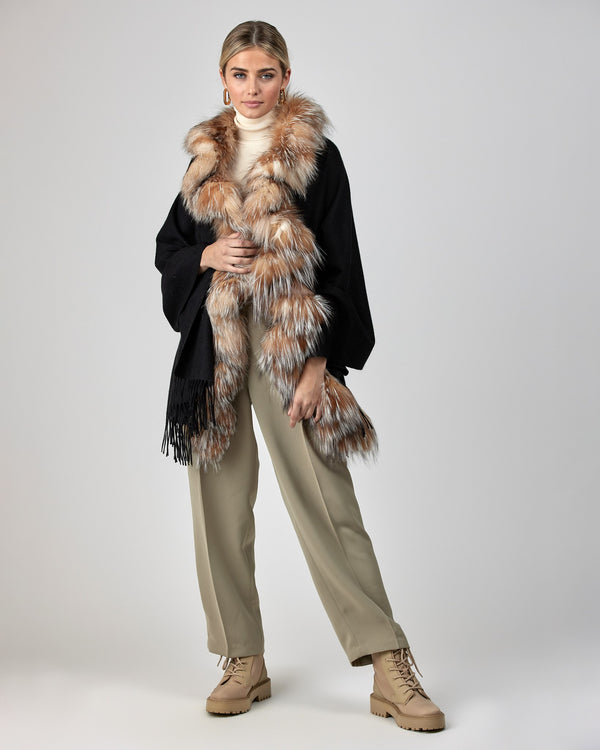 Cashmere Stole With Silver Fox And Cashmere Fringes