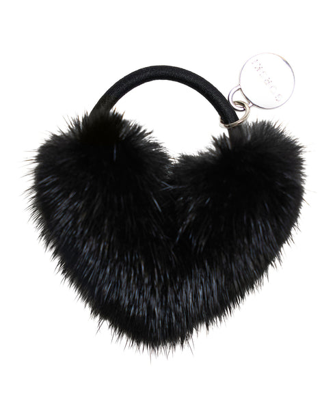 Hair Elastic With Heart Shaped Mink Fur Pompom
