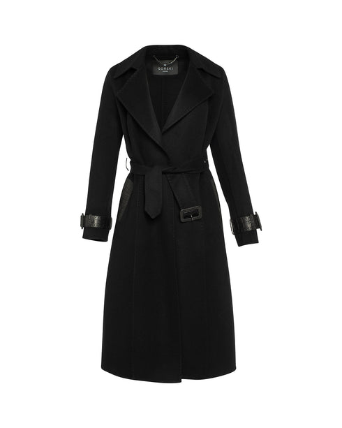 Loro Piana Wool and Cashmere Blend Trench Coat with Leather Trim
