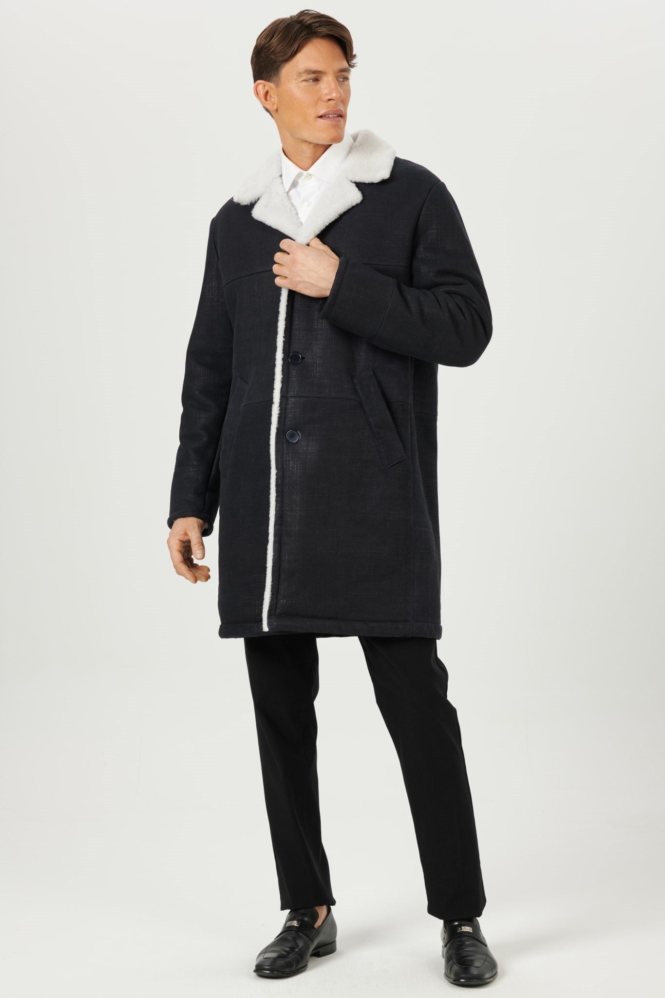 Manteau court en peau d'agneau mérinos pour homme