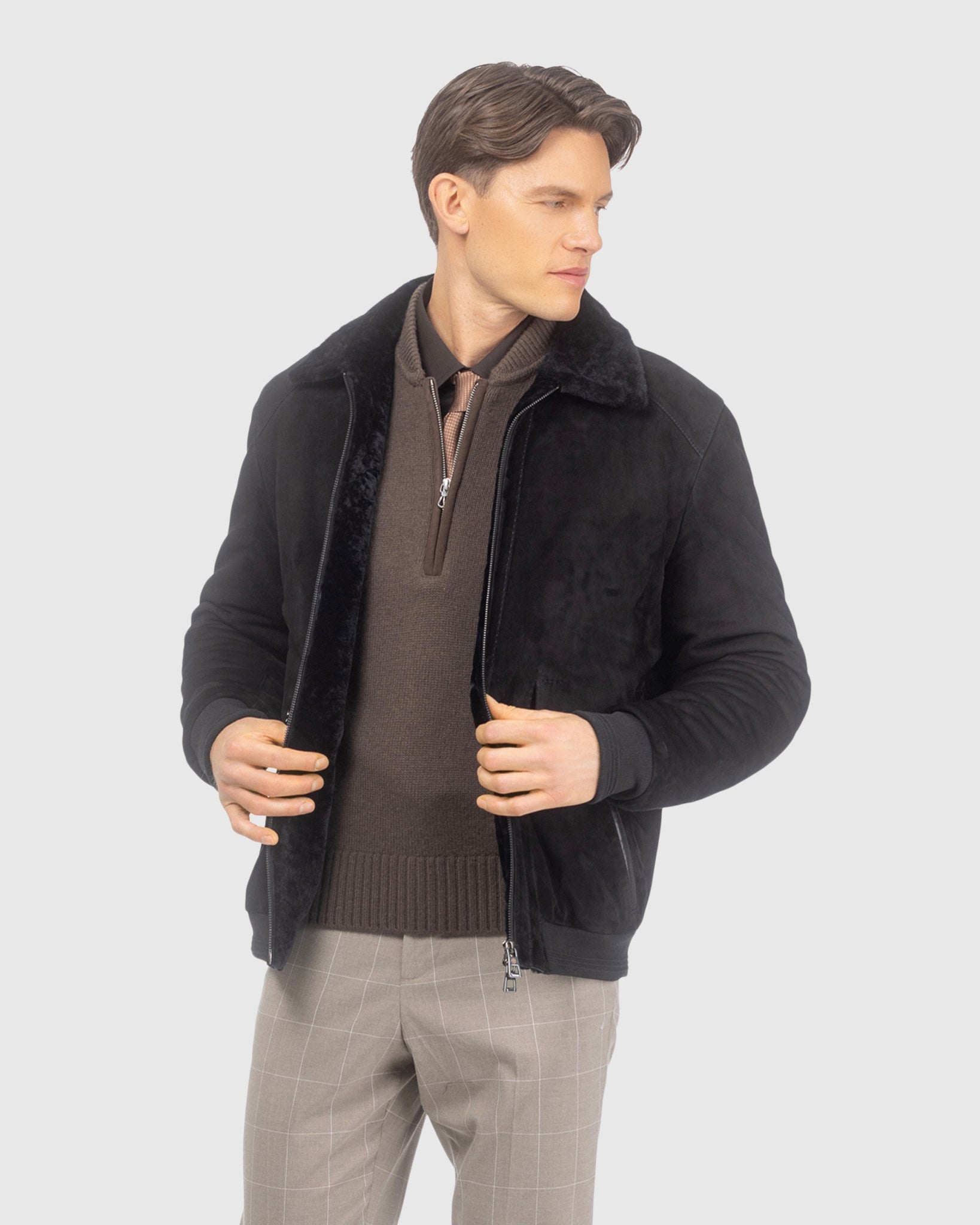 Mens Suede Jacket with Select Shearling Lamb Lining