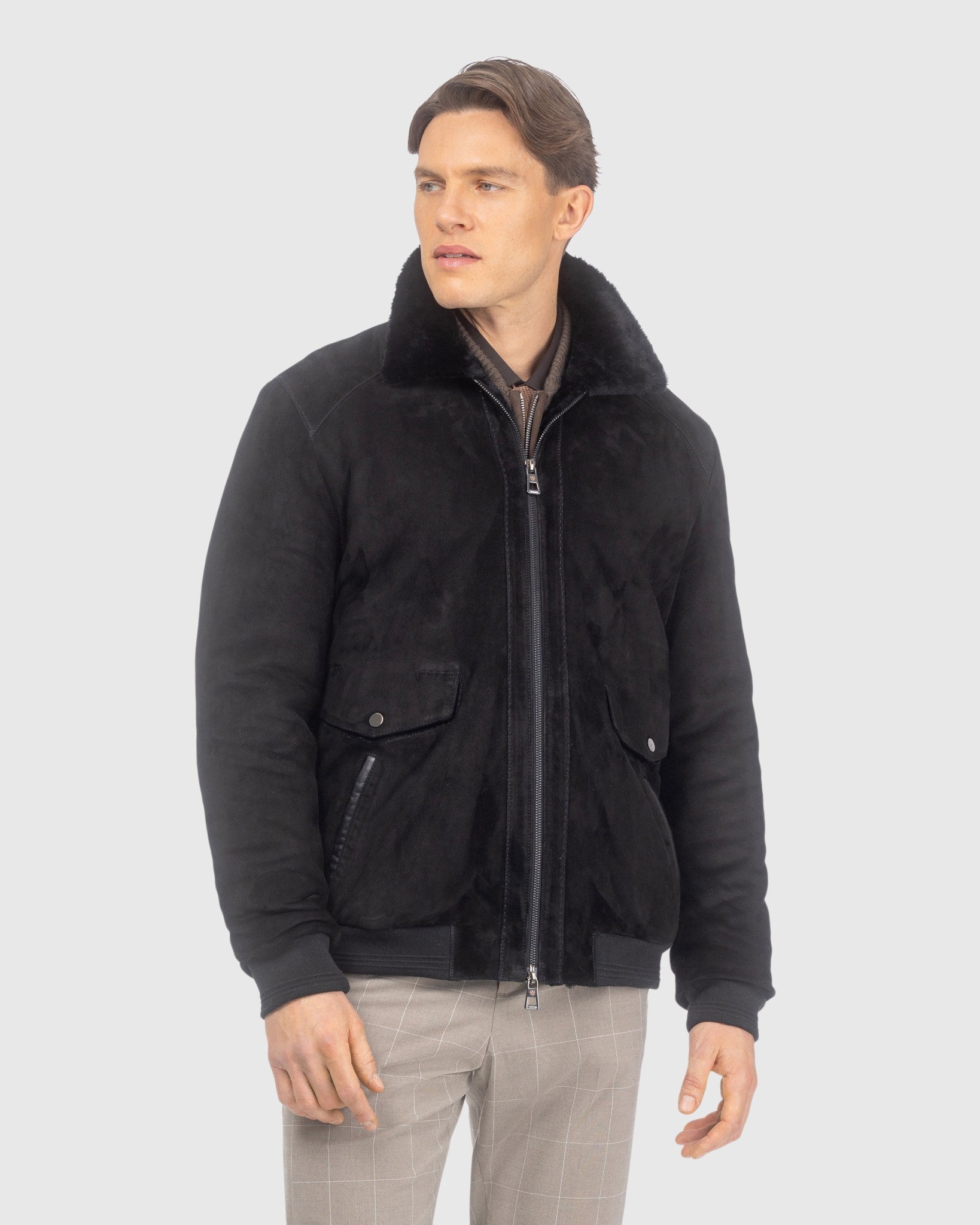 Mens Suede Jacket with Select Shearling Lamb Lining