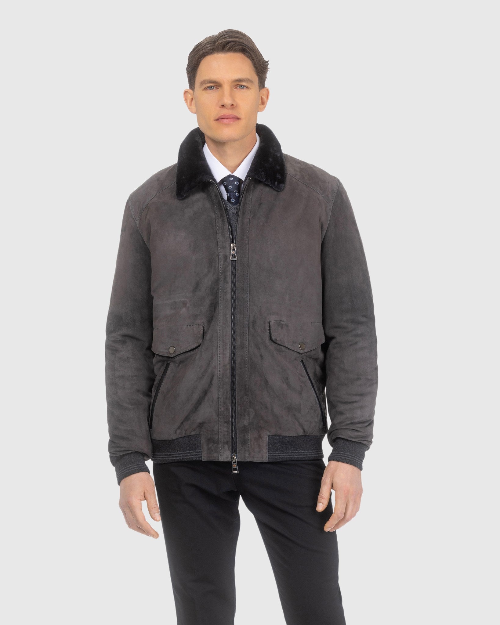 Mens Suede Jacket with Select Shearling Lamb Lining