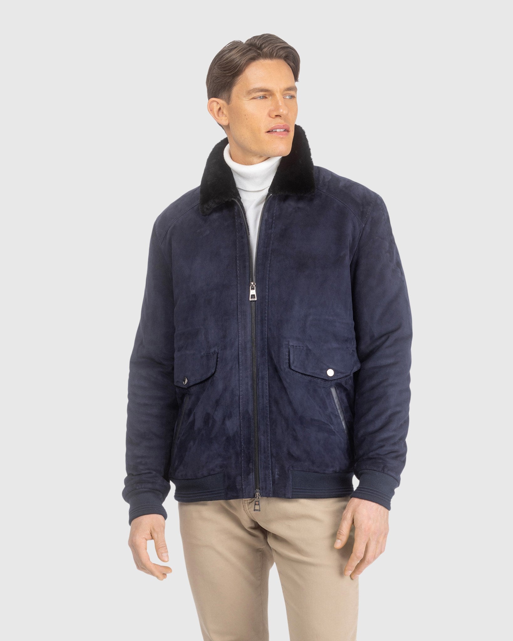 Mens Suede Jacket with Select Shearling Lamb Lining