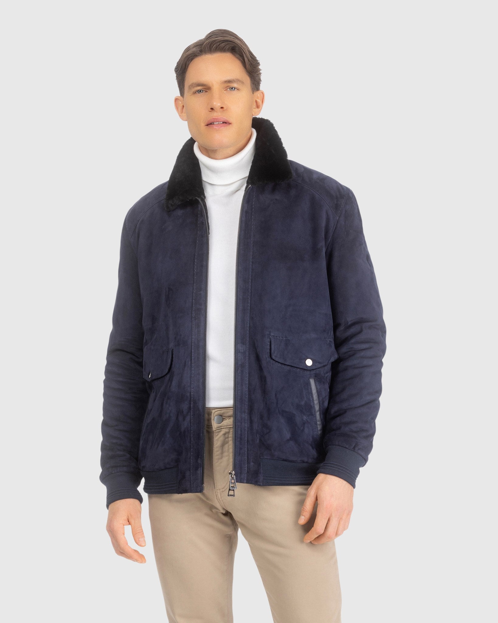 Mens Suede Jacket with Select Shearling Lamb Lining