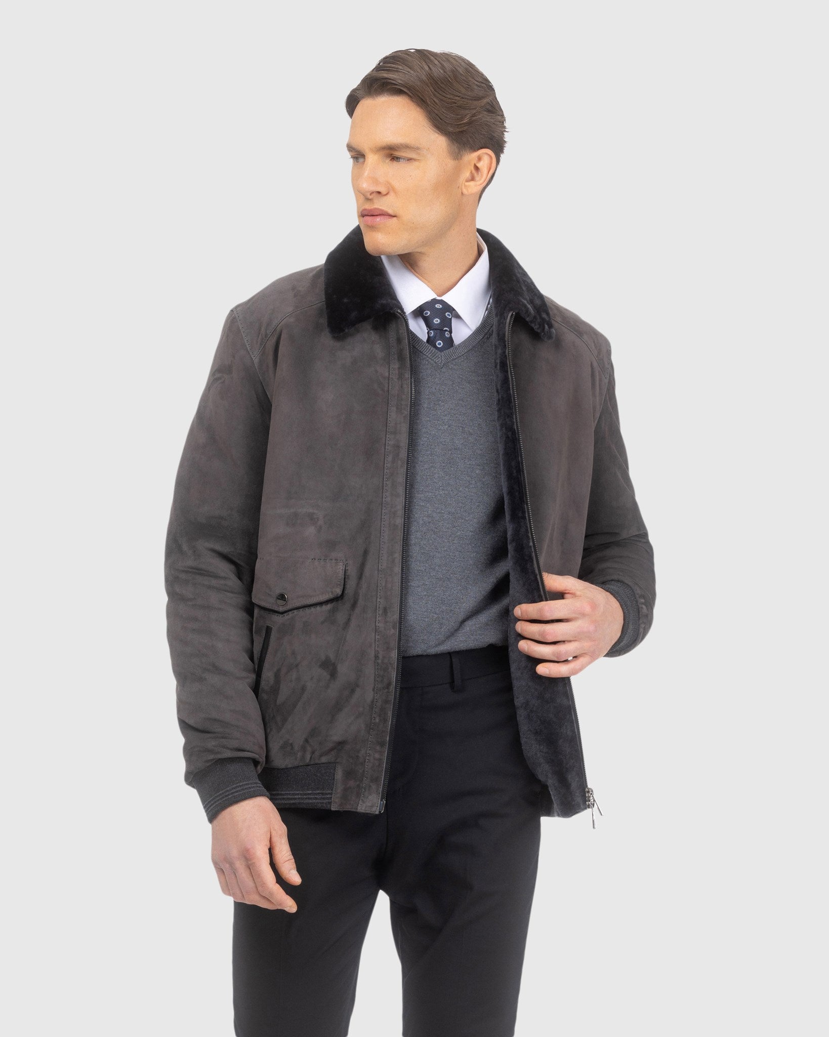 Mens Suede Jacket with Select Shearling Lamb Lining