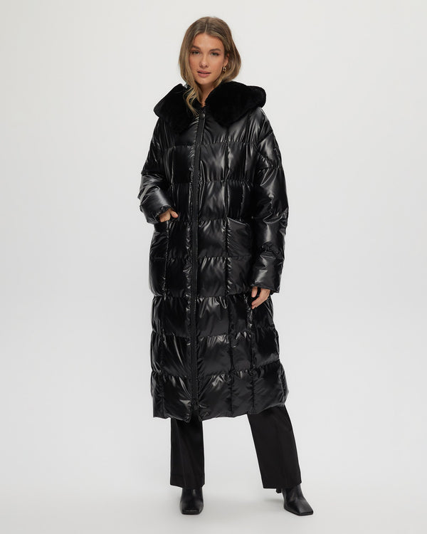 Quilted Parka with Shearling Lamb Hood Trim