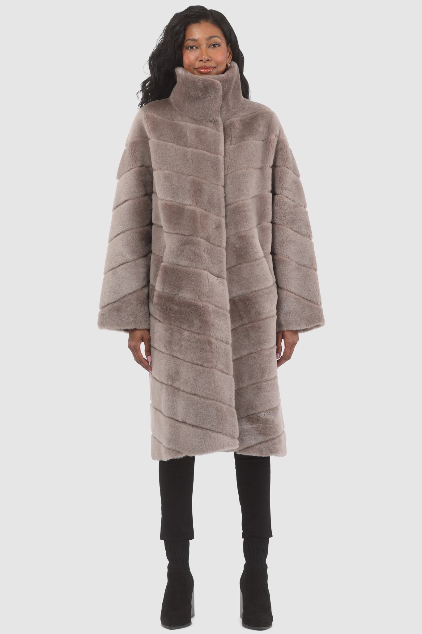 Reversible Merino Shearling Lamb Chevron Short Coat
