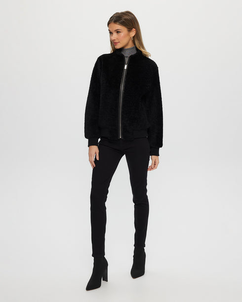 Shearling Lamb Bomber Jacket with Leather Trim