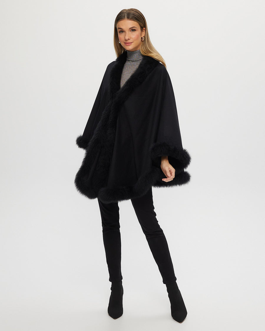 Wool and Cashmere Cape with Toscana Lamb Trim and Ribbon Embroidery