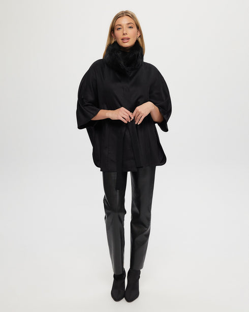 Wool Belted Cape with Toscana Lamb Collar