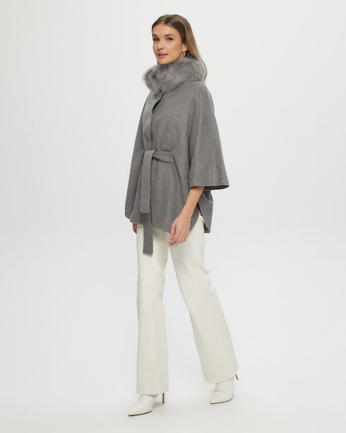 Wool Belted Cape with Toscana Lamb Collar